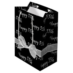 Happy 55th Birthday Bow On Black Medium Gift Bag