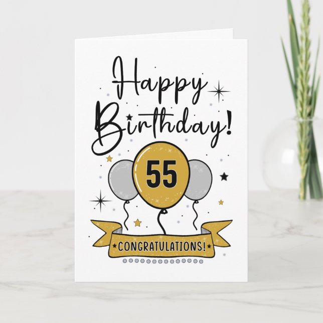Happy 55th Birthday Card in gold (Front)