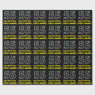 Happy 55th Birthday, Fun Colourful Stars Pattern 5 Wrapping Paper