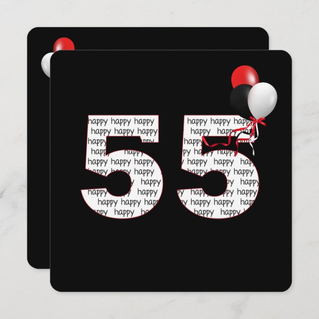Happy 55th Birthday On Black Invitation (Front/Back)