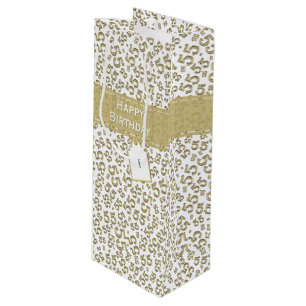 Happy 55th Birthday Random Number Pattern Gold Wine Gift Bag