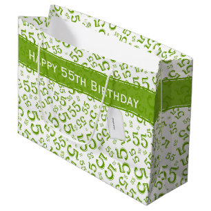 Happy 55th Birthday Random Number Pattern Green Large Gift Bag