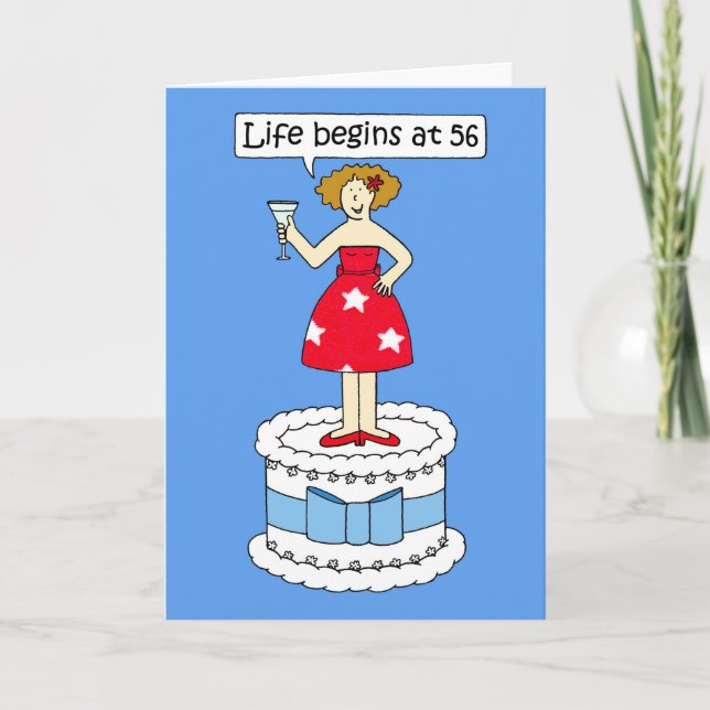 Happy 56th Birthday for Her cartoon Humour Card (Front)
