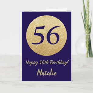 Happy 56th Birthday Navy Blue and Gold Glitter Card