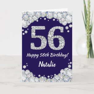 Happy 56th Birthday Navy Blue and Silver Glitter Card
