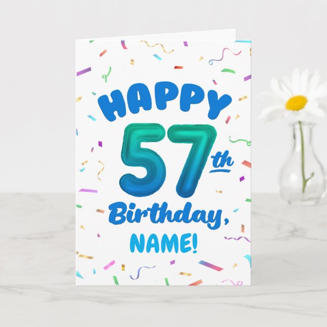 Happy 57th Birthday Card with Custom Name (Small Plant)