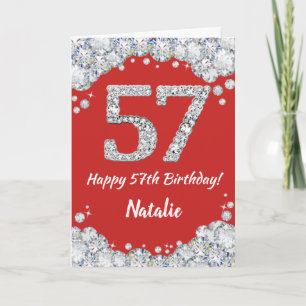 Happy 57th Birthday Red and Silver Glitter Card