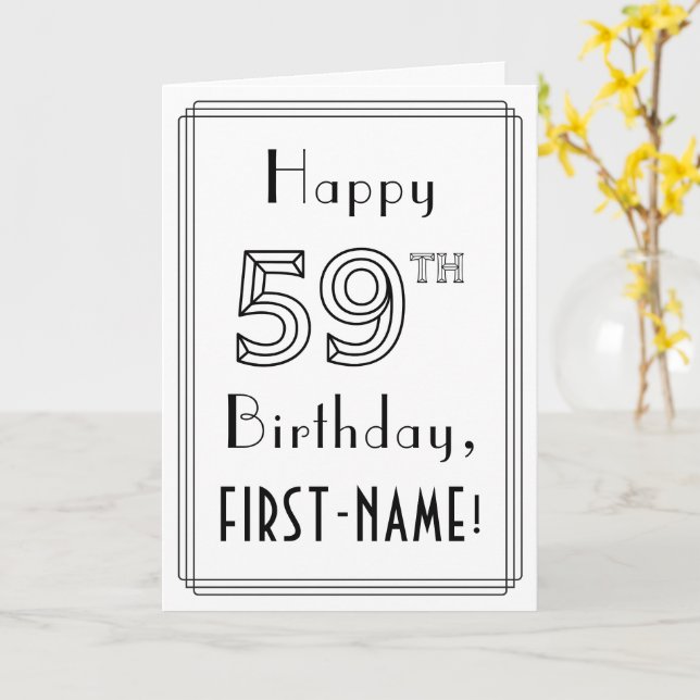 Happy 59th Birthday, Art Deco Style w/ Custom Name Card (Yellow Flower)