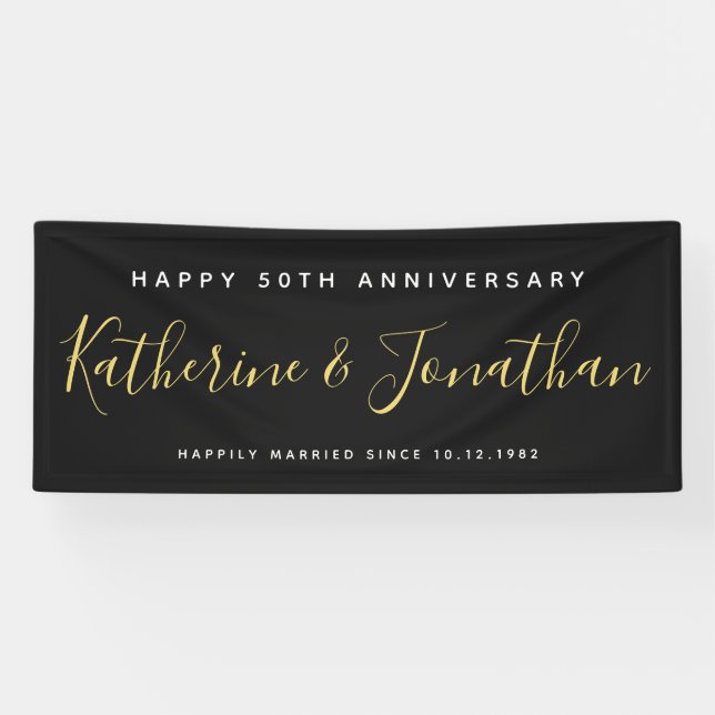 Happy 5oth Wedding Anniversary Gold Custom Banner (Horizontal)
