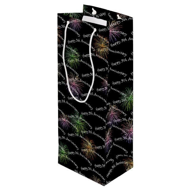 Happy 5th Anniversary Fireworks  Wine Gift Bag (Back Angled)