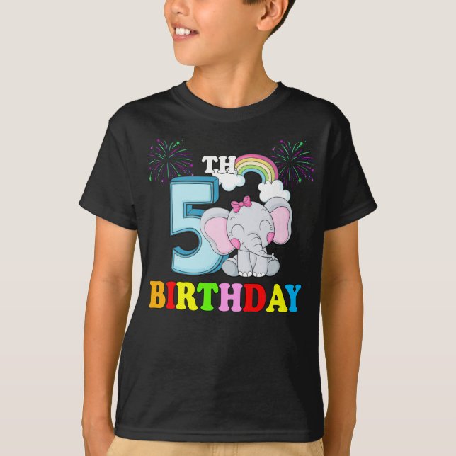 Happy 5th Birthday Boy Baby Elephant Kid - five  T-Shirt (Front)