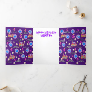 Happy 5th Birthday Card, #5 Purple & Yellow Tri-Fold Card
