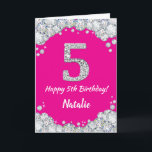 Happy 5th Birthday Hot Pink and Silver Glitter Card<br><div class="desc">Happy 5th Birthday Hot Pink and Silver Glitter Card with personalized name. For further customization,  please click the "Customize it" button and use our design tool to modify this template.</div>