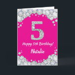 Happy 5th Birthday Hot Pink and Silver Glitter Card<br><div class="desc">Happy 5th Birthday Hot Pink and Silver Glitter Card with personalized name. For further customization,  please click the "Customize it" button and use our design tool to modify this template.</div>