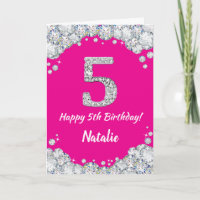 Happy 5th Birthday Hot Pink and Silver Glitter