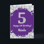 Happy 5th Birthday Purple and Silver Glitter Card<br><div class="desc">Happy 5th Birthday Purple and Silver Glitter Card with personalized name. For further customization,  please click the "Customize it" button and use our design tool to modify this template.</div>