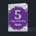 Happy 5th Birthday Purple and Silver Glitter Card<br><div class="desc">Happy 5th Birthday Purple and Silver Glitter Card with personalized name. For further customization,  please click the "Customize it" button and use our design tool to modify this template.</div>