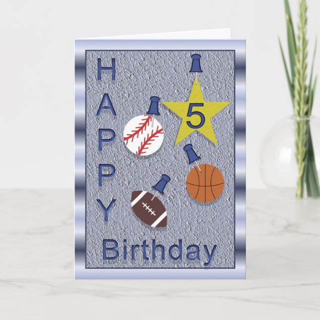 Happy 5th Birthday Sports Themed Card (Front)