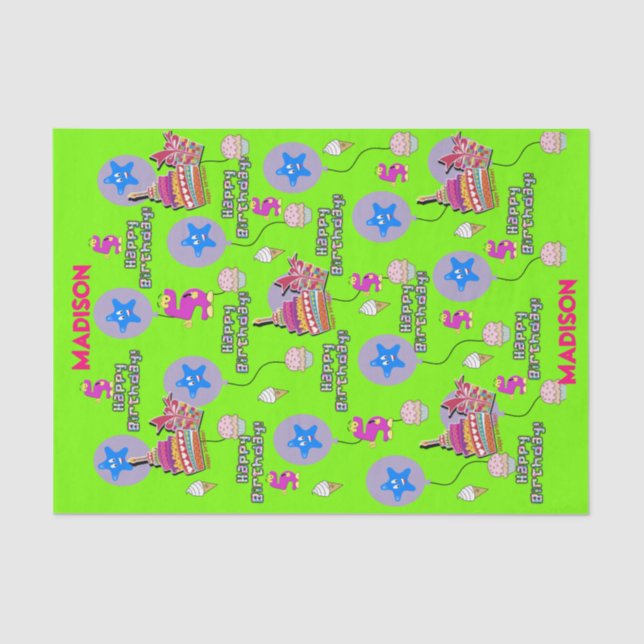 Happy 5th Birthday Tissue Paper #5 Green (Front)