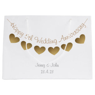 Happy 5th Wedding Anniversary, wood heart bunting Large Gift Bag