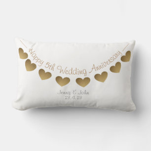 Happy 5th Wedding Anniversary, wood heart bunting Lumbar Pillow