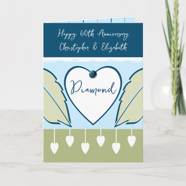 Happy 60th Anniversary add names blue green Card (Front)