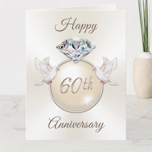Happy 60th Anniversary Card Diamond, 2 Love Birds (Front)