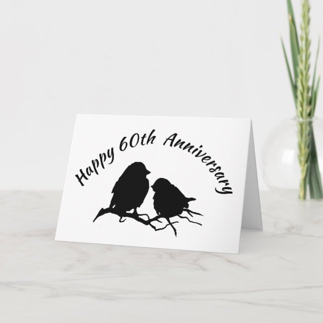 Happy 60th Anniversary Cute Bird Couple Silhouette Card (Front)