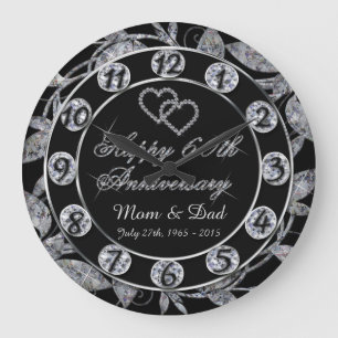 Happy 60th Anniversary Diamond Leaf Numbers Large Clock