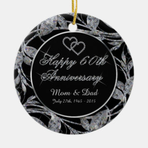 Happy 60th Anniversary Diamond Leaves DBL Sided Ceramic Ornament