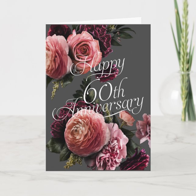 Happy 60th  Anniversary-Elegant Floral Anniversary Card (Front)