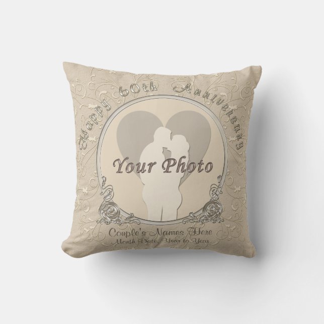 Happy 60th Anniversary Gifts PHOTO, NAMES, DATE Throw Pillow (Front)