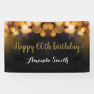 Happy 60th Birthday Banner. Black and Gold Glitter Banner