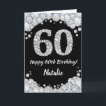 Happy 60th Birthday Black and Silver Glitter Card<br><div class="desc">Happy 60th Birthday Black and Silver Glitter Card with personalized name. For further customization,  please click the "Customize it" button and use our design tool to modify this template.</div>