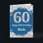 Happy 60th Birthday Blue and Silver Glitter Card<br><div class="desc">Happy 60th Birthday Blue and Silver Glitter Card with personalized name. For further customization,  please click the "Customize it" button and use our design tool to modify this template.</div>