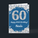 Happy 60th Birthday Blue and Silver Glitter Card<br><div class="desc">Happy 60th Birthday Blue and Silver Glitter Card with personalized name. For further customization,  please click the "Customize it" button and use our design tool to modify this template.</div>