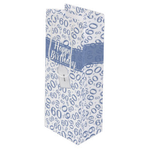 Happy 60th Birthday Blue and White Number Pattern Wine Gift Bag