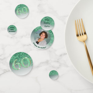 Happy 60th Birthday Chic Falling Green Glitter Confetti