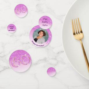 Happy 60th Birthday Chic Falling Pink Glitter Confetti