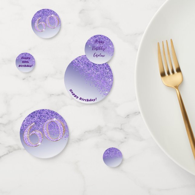 Happy 60th Birthday Chic Falling Purple Glitter Confetti (Group)