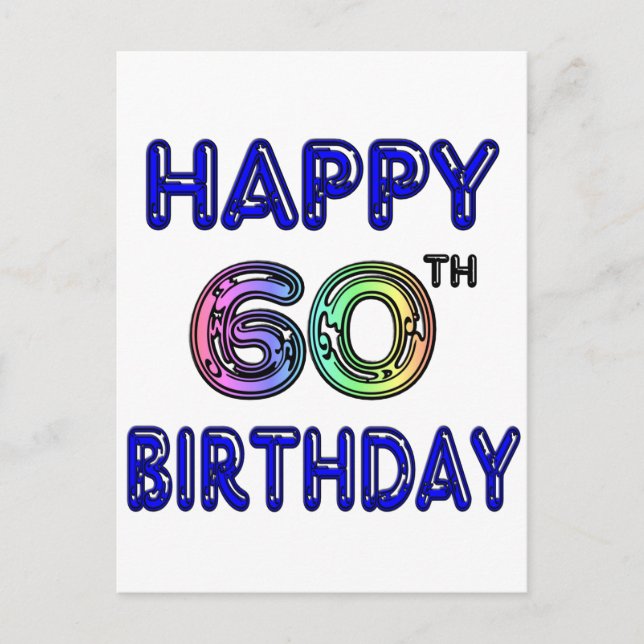 Happy 60th Birthday Gifts in Balloon Font Postcard (Front)