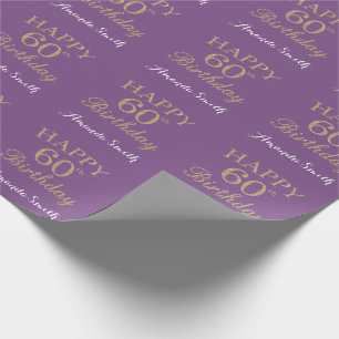 Happy 60th Birthday Gold Glitter and Purple Wrapping Paper