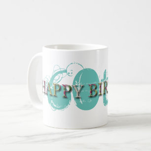 Happy 60th Birthday letters in relief women mug