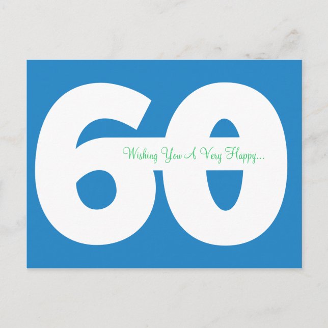 Happy 60th Birthday Milestone Postcards - in Blue (Front)