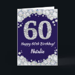 Happy 60th Birthday Navy Blue and Silver Glitter Card<br><div class="desc">Happy 60th Birthday Navy Blue and Silver Glitter Card with personalized name. For further customization,  please click the "Customize it" button and use our design tool to modify this template.</div>