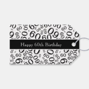 Happy 60th Birthday Number Pattern Black/White Gift Tags