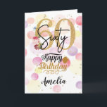 Happy 60th Birthday Pastel Rainbow Gold Woman Card<br><div class="desc">Fun,  cheerful,  elegant and colourful design birthday card. Firework in bright rainbow colours. Faux gold big number. Get this cheerful card to celebrate your friend or family!</div>