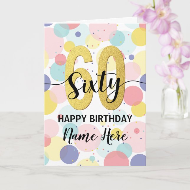 Happy 60th Birthday Pastel Rainbow Gold Woman Card (Orchid)