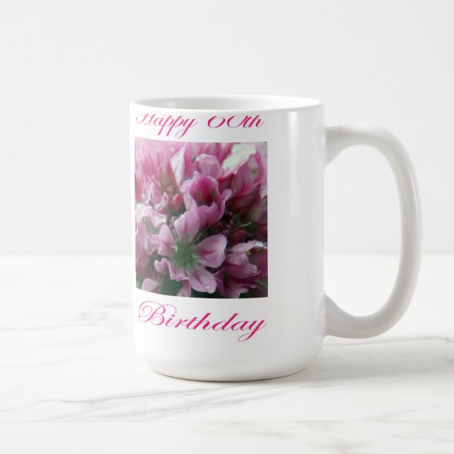 Happy 60th Birthday Pink and Green Flower Coffee Mug (Right)