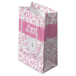 Happy 60th Birthday Pink and White Number Pattern Small Gift Bag